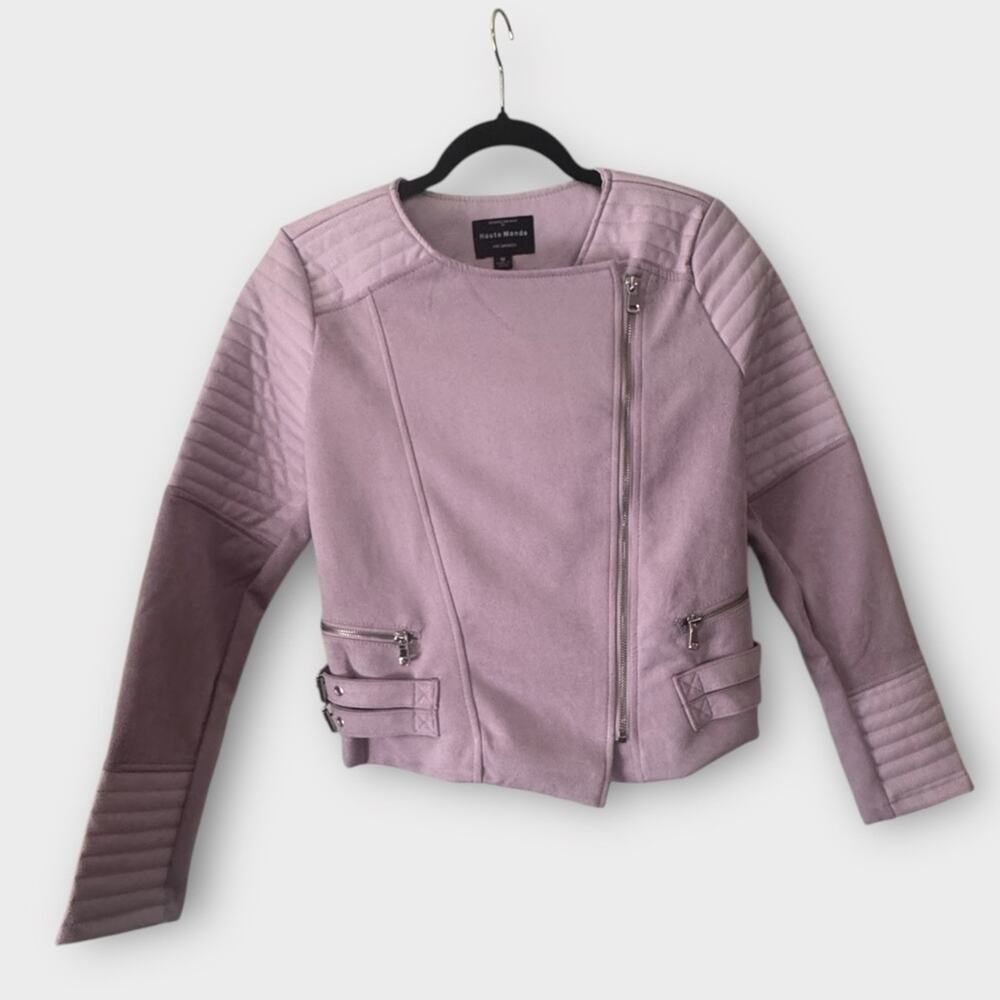 Haute Monde Lilac Pink Moto-Style Leather Jacket